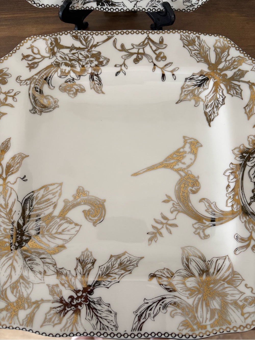 Adelaide Dinner and side Plate Gold Floral Bird Square - Picture 3 of 8